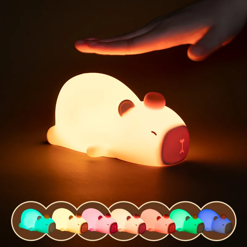 Lampe enfant dessin animé Silicone LED Capybara veilleuse USB Rechargeable gradation sommeil lampe de nuit pour chambre d'enfants décor cadeau d'anniversaire - vue 6 sur 6