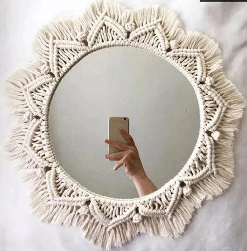 miroir rond en macramé style bohème pour décoration murale - vue 17 sur 19