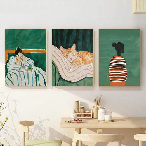 femme chat abstrait art mural pour décoration moderne - vue 6 sur 7