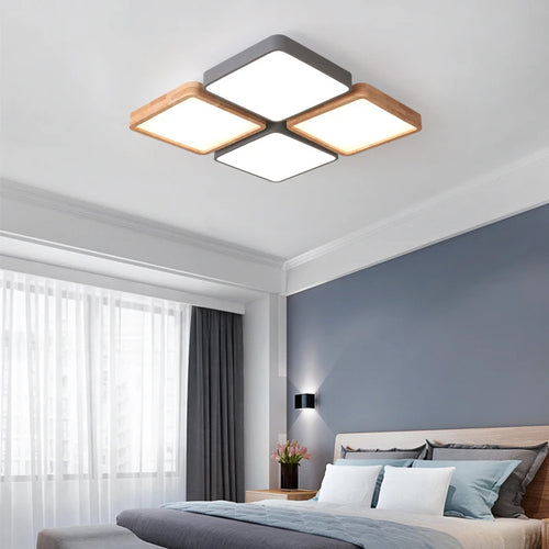 plafonnier nordique encastré rectangle led bois macaron - vue 4 sur 12