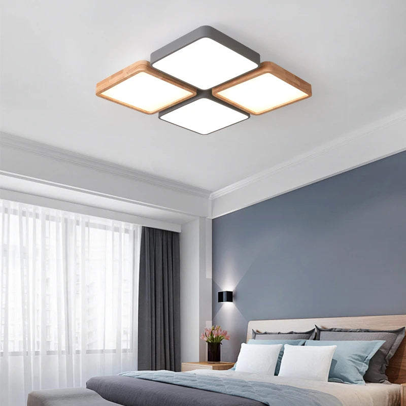 plafonnier nordique encastré rectangle led bois macaron - vue 4 sur 12