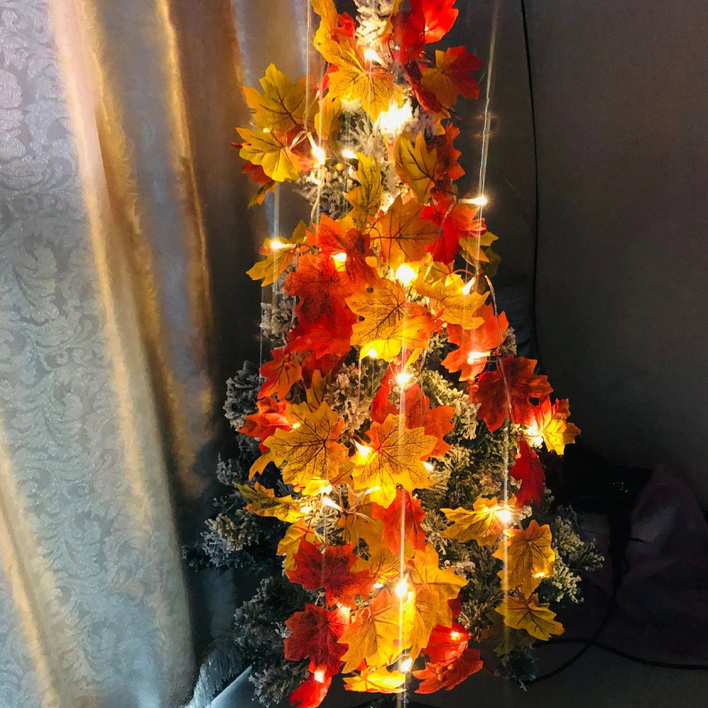 guirlande lumineuse feuilles dérable pour décorations automne hiver - vue 6 sur 8