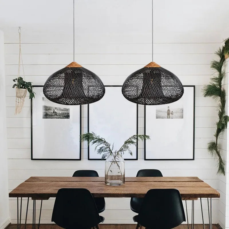 Modern art minimalist retro chandelier suitable for living room, dining room, farmhouse, natural rattan and willow chandelier - vue 4 sur 21