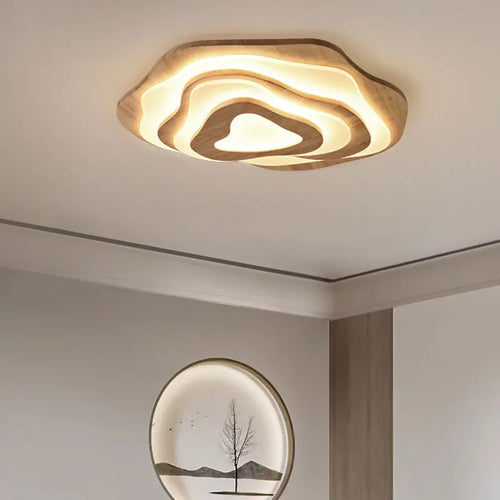 plafonnier led en bois nordique avec télécommande design moderne décoratif - vue 3 sur 12
