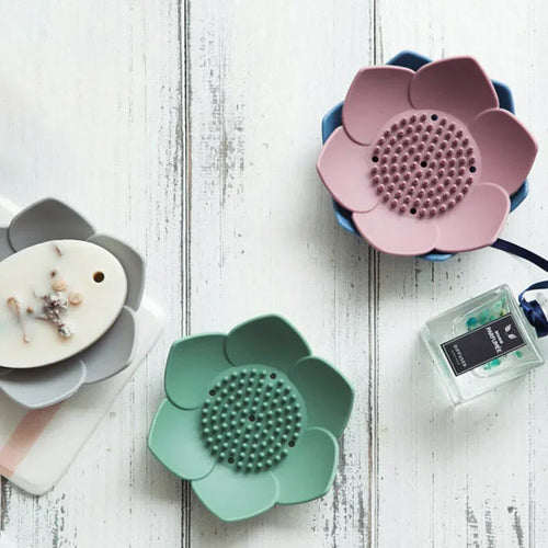 boîte à savon lotus antidérapante en silicone portable - vue 5 sur 9