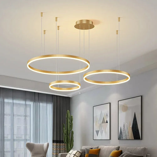 Plafonnier Led suspendu au design moderne avec anneaux brossés - vue 2 sur 3