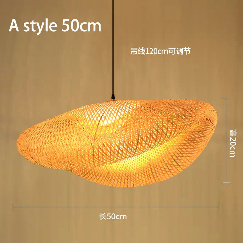 lustre style chinois fait main en bambou tissage pastoral vintage - vue 15 sur 30