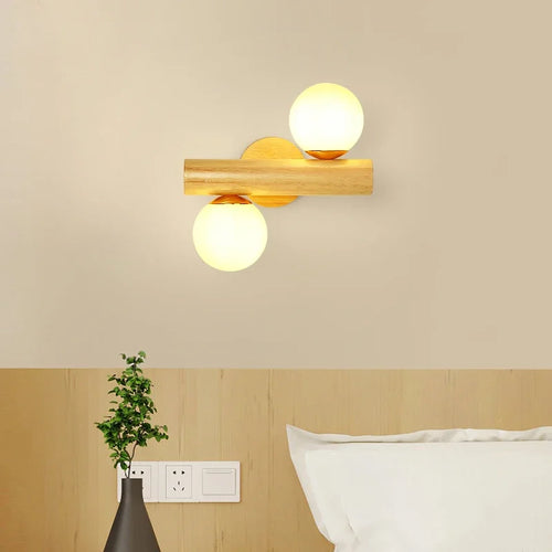 applique murale led nordique en verre et bois réglable moderne - vue 4 sur 7