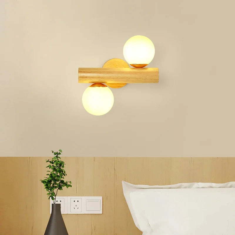 applique murale led nordique en verre et bois réglable moderne - vue 3 sur 7