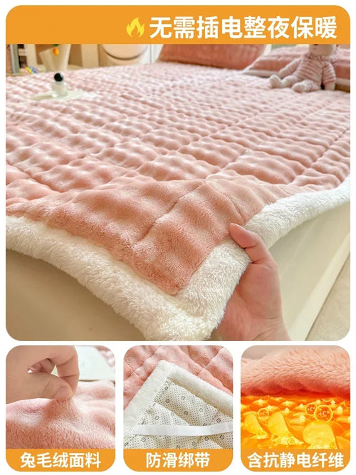 surmatelas chaud en velours pour lit double antidérapant et pliable - vue 12 sur 12