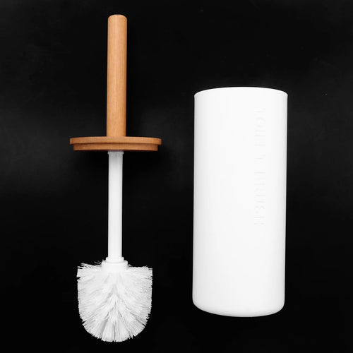 ensemble brosse toilette bambou avec support accessoires wc - vue 2 sur 6