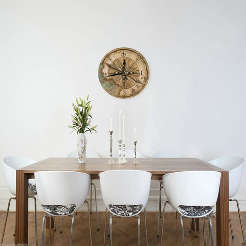 horloge murale boussole nautique décoration ronde essentielle - vue 2 sur 7