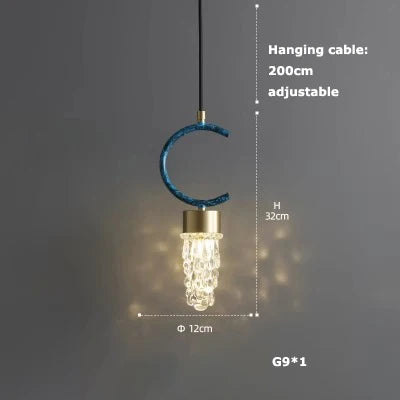 suspension en verre cristal art déco avec éclairage led - vue 15 sur 25