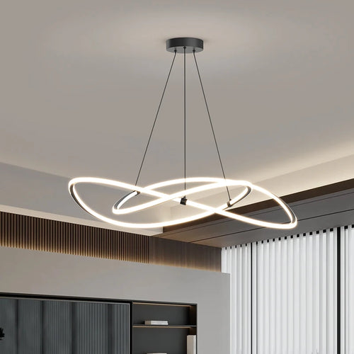 Black White Art Design Bedroom Pendant Lamps 60cm 80cm 100cm Minimalist Spiral Ring Hanging Light for Living Room Dining Room - vue 2 sur 11
