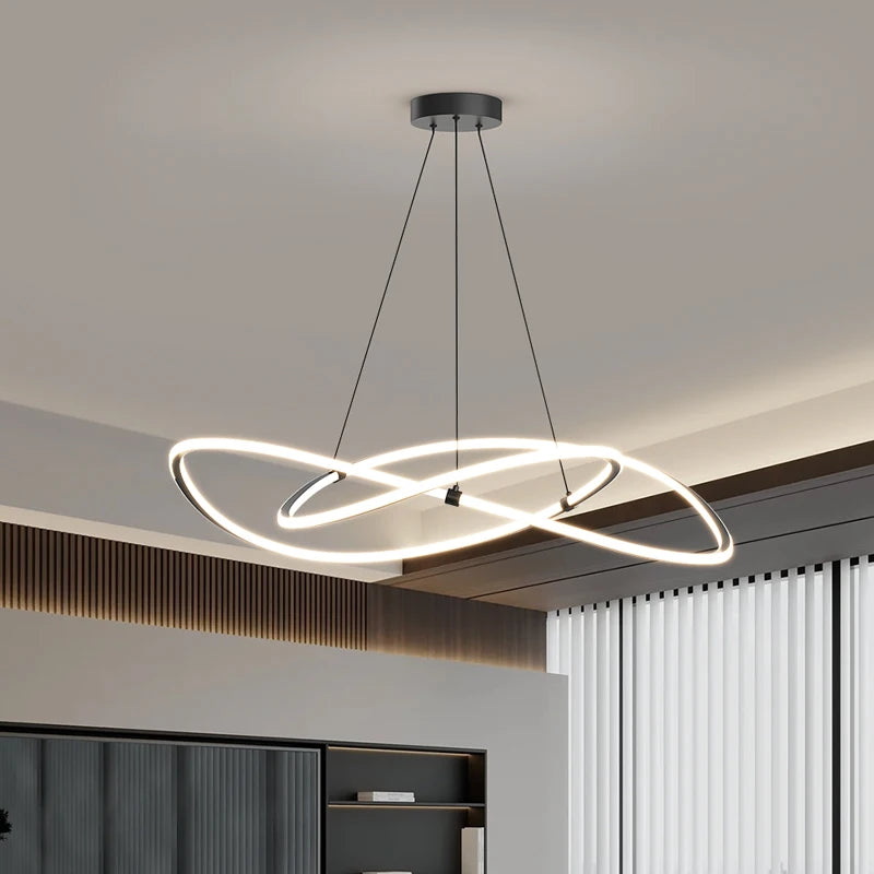 Black White Art Design Bedroom Pendant Lamps 60cm 80cm 100cm Minimalist Spiral Ring Hanging Light for Living Room Dining Room - vue 1 sur 11