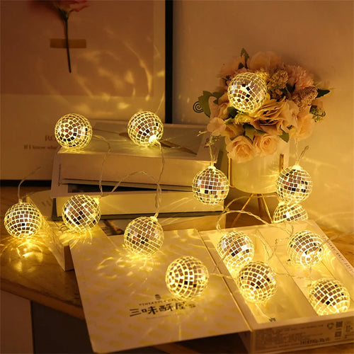 guirlande lumineuse 20 leds miroir boule disco décoratif à piles - vue 2 sur 8