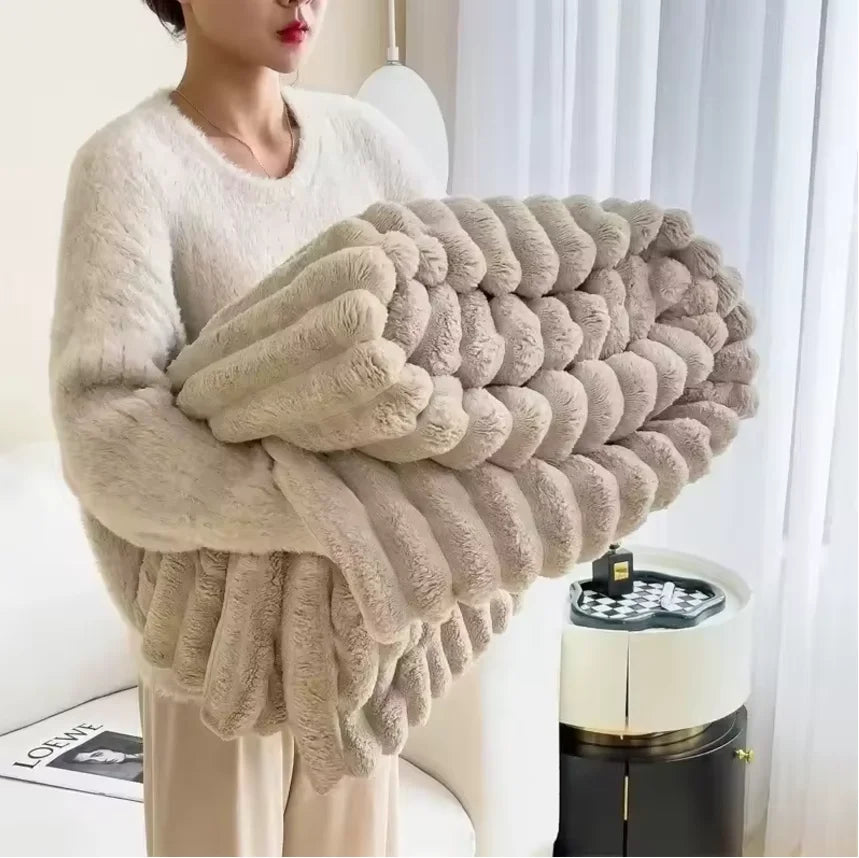 plaid épais doux en polaire corail pour lit