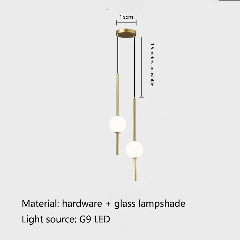 Nordique LED simple boule de verre lustre chambre chevet longue ligne lampes suspendues restaurant moderne décoration intérieure lampe lustre - vue 5 sur 10