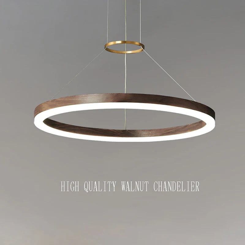 lustre moderne en bois massif avec lumières led - vue 5 sur 12