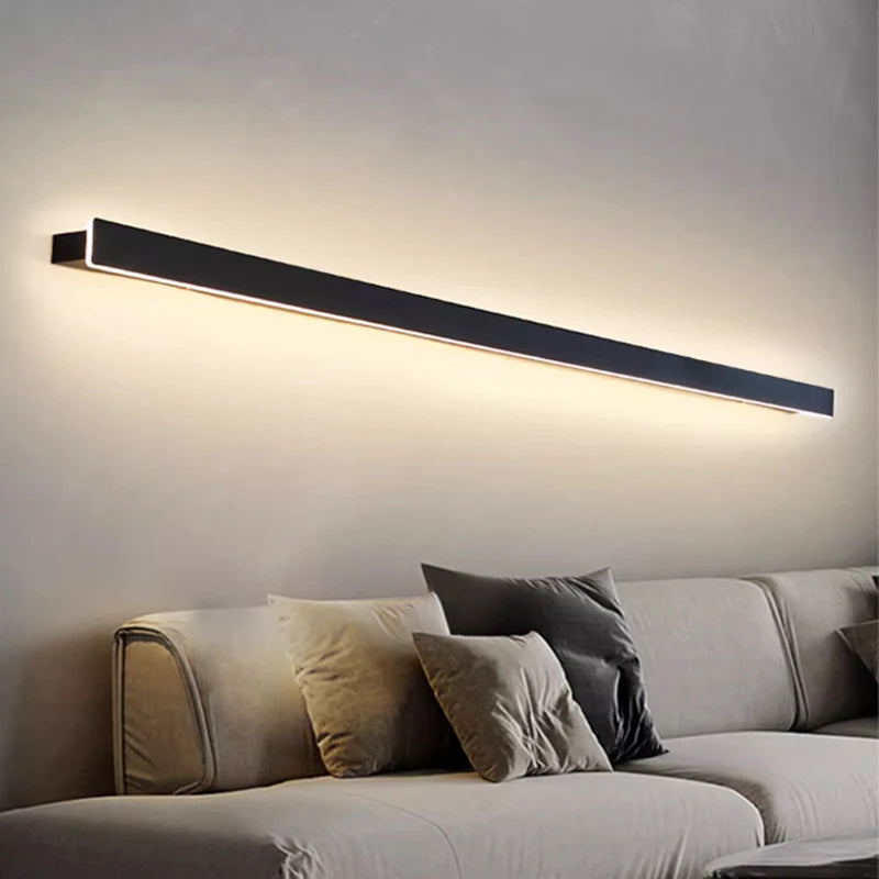 Applique salon canapé fond simple longue bande étagère lampe avec interrupteur protection des yeux chambre chevet éclairage mural - vue 6 sur 16