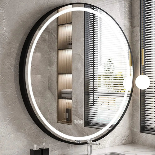 miroir rond éclairé led antibuée intensité variable cadre aluminium verre hd - vue 2 sur 9