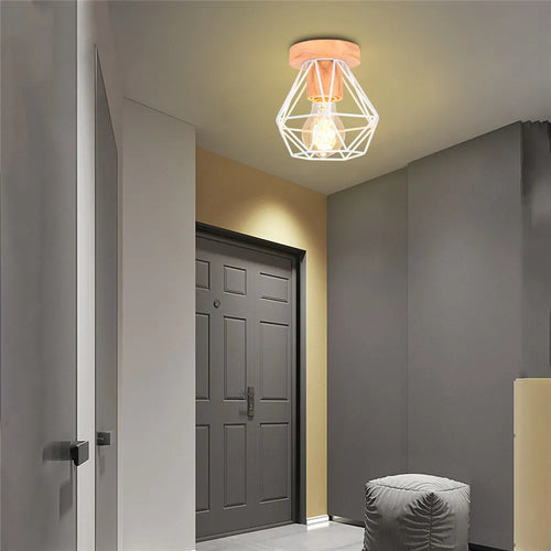 E27 plafonnier fer bois plafonnier nordique moderne Mini lampe pour salon chambre cuisine décoration luminaire - vue 7 sur 8