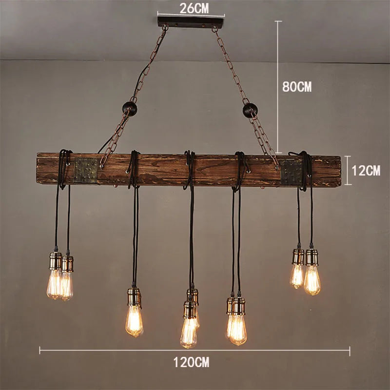 Lustre rétro en bois massif pour salle à manger Bar LOFT bois diverses formes Suspension décor intérieur Luminaire - vue 22 sur 24
