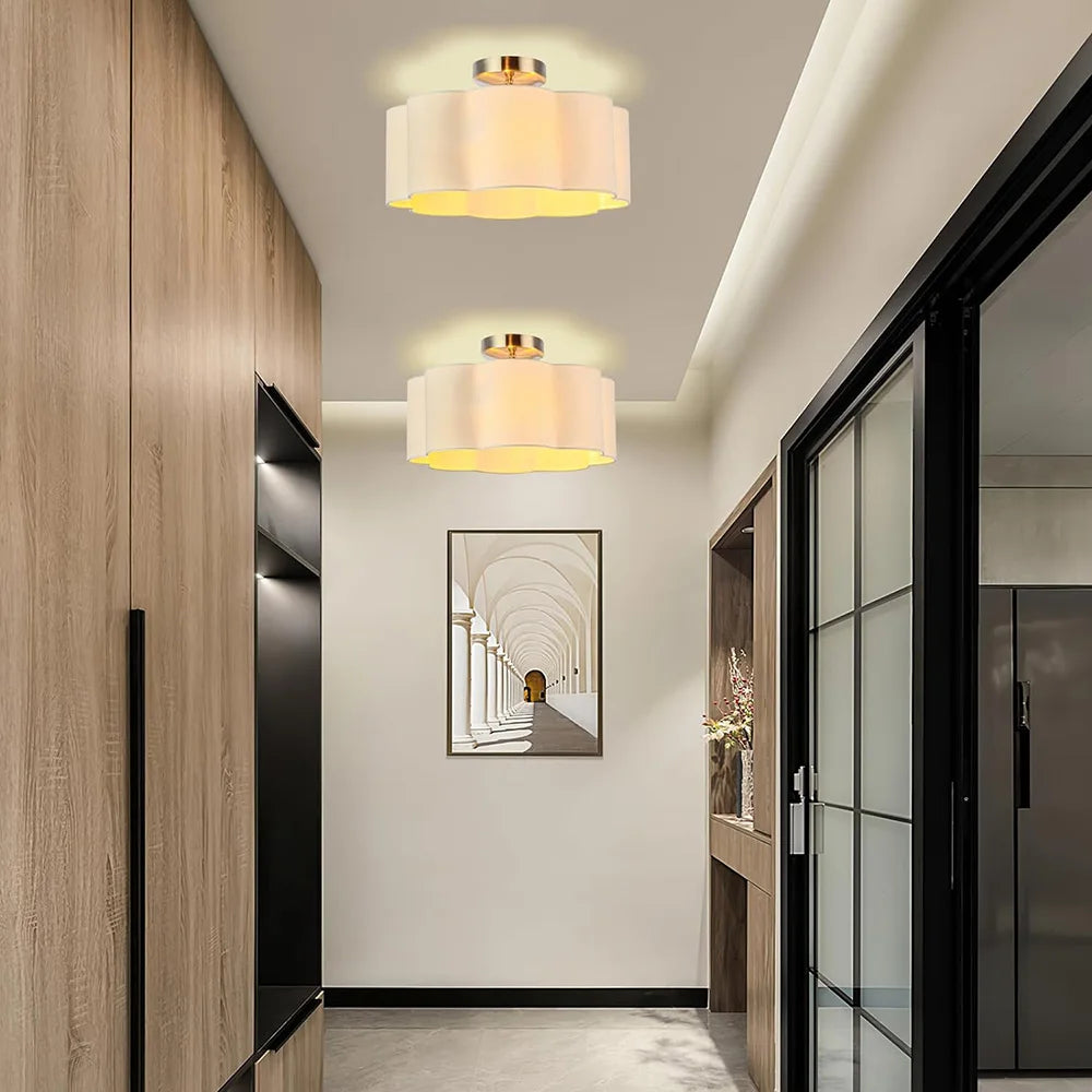 E27 pétale 3 lumières semi-encastré plafonnier tissu abat-jour pour chambre d'enfants chambre cuisine couloir entrée avec ampoule - vue 4 sur 9