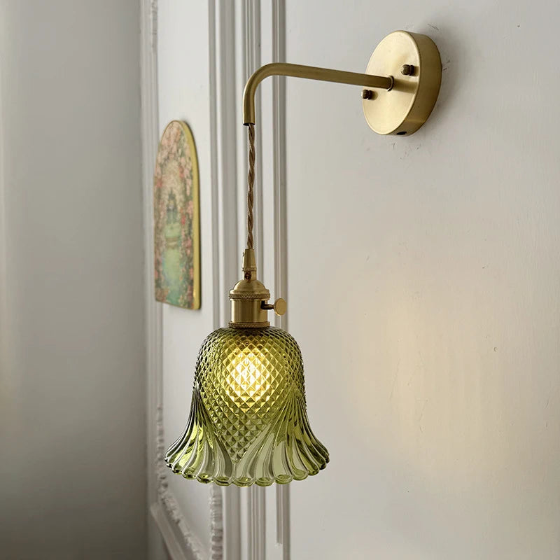 applique murale vintage en verre avec douille en laiton - vue 5 sur 21