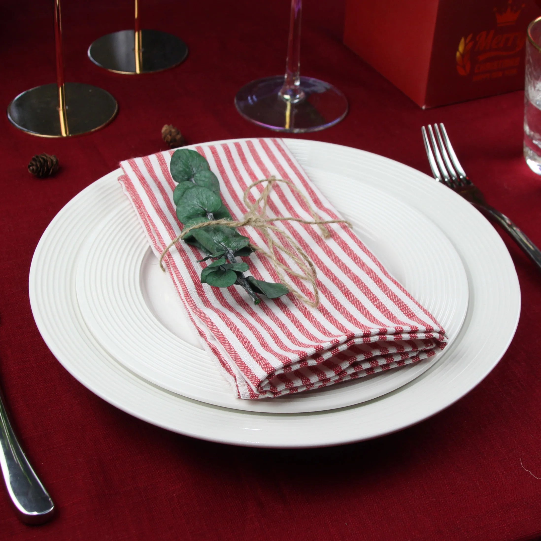 Serviette de table lot 12 lin coton style europe - vue 5 sur 7