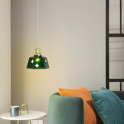 suspension nordique en verre teinté et cuivre élégant - vue 5 sur 25