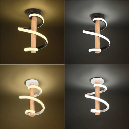 plafonnier led ondulé en bois design moderne long tube décoratif - vue 3 sur 10