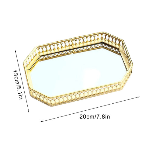 plateau de rangement en métal miroir décoratif pour cosmétiques et vaisselle - vue 13 sur 14