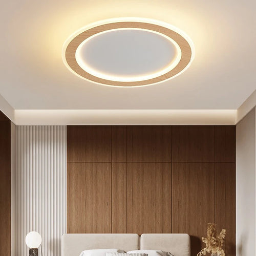 plafonnier led ultra-mince en bois massif design nordique moderne - vue 2 sur 12