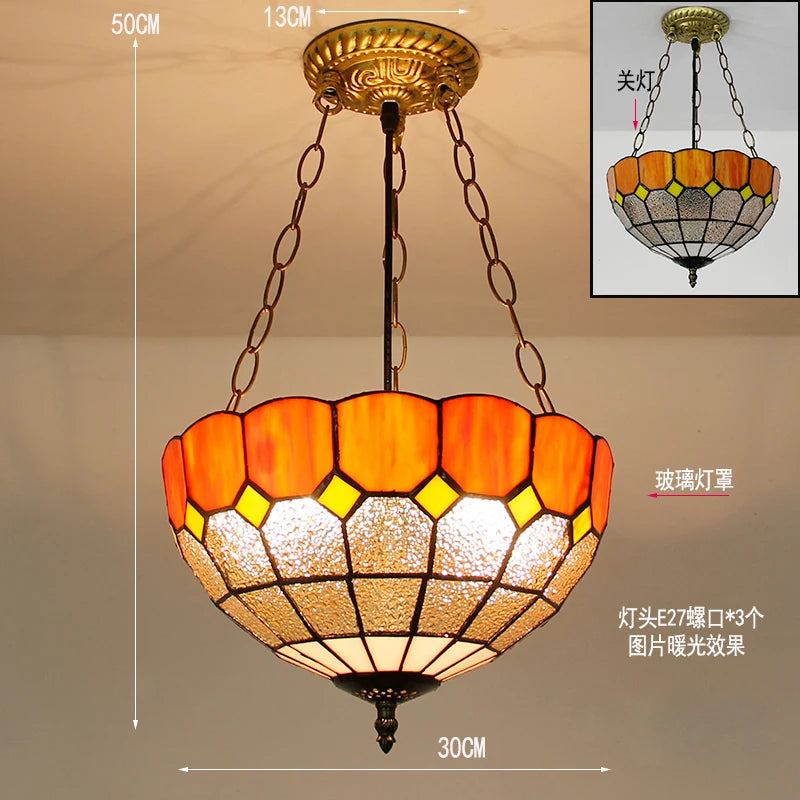 suspension en verre teinté style tiffany pour décoration intérieure - vue 8 sur 26