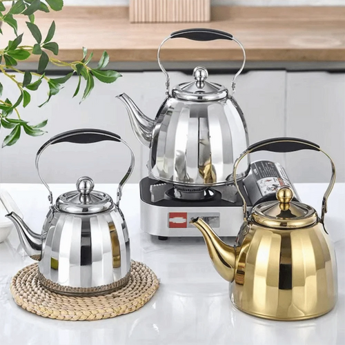 Bouilloire inox motif fleur infuseur amovible poignée isolante - vue 3 sur 7