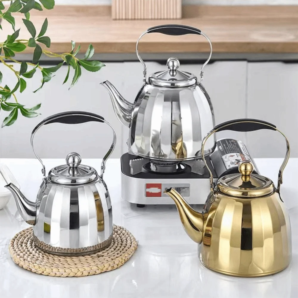Bouilloire acier inoxydable miroir motif fleur infuseur amovible