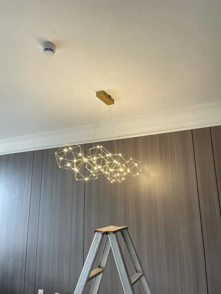lustre luciole polygonal design nordique en acier inoxydable - vue 4 sur 22