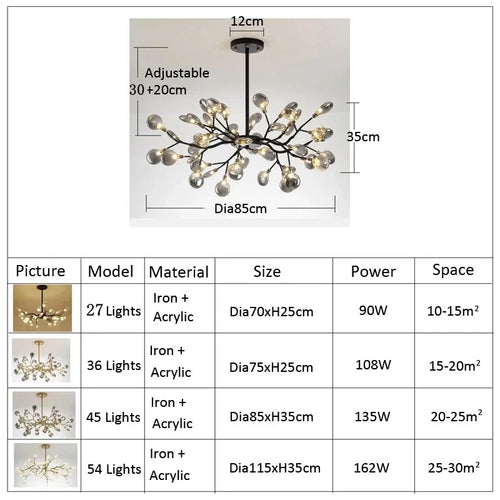 2024 Modern Pendant lights Gold Black tree branch Chandeliers room decor Bedroom Dining Living Room Luster Lamp Home Decoration - vue 7 sur 9