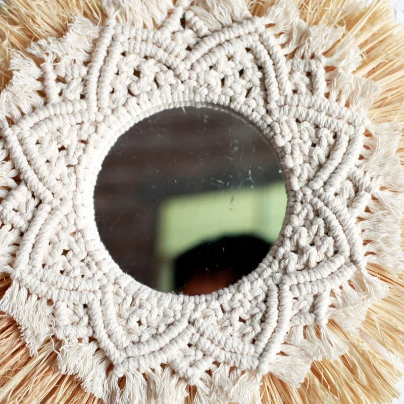miroir mural bohème en paille tissée pour décoration intérieure - vue 5 sur 7