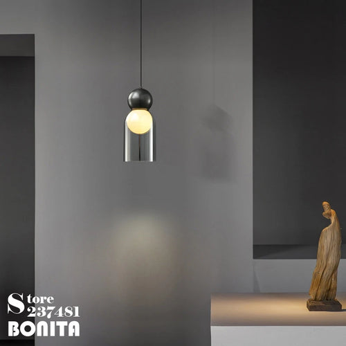 suspension en verre transparent avec tête en cuivre décorative - vue 6 sur 10
