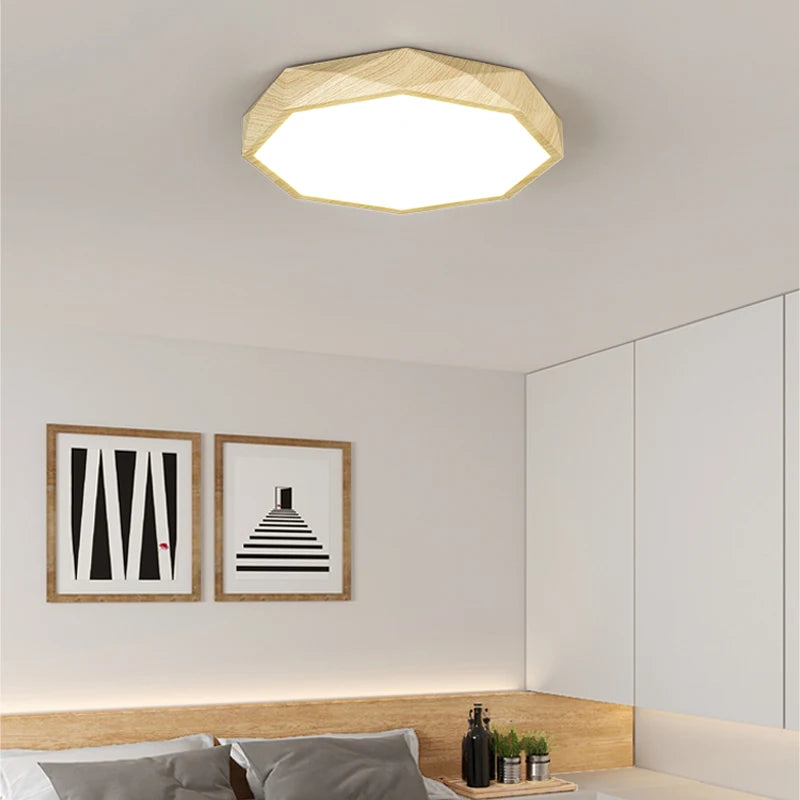 plafonnier led moderne en bois et métal design géométrique - vue 4 sur 14