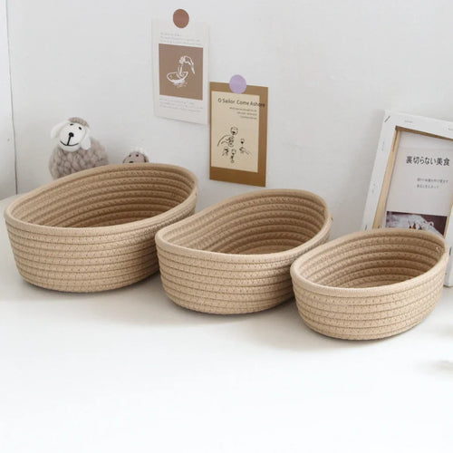 paniers de rangement en corde de coton tissés pour jouets et vêtements - vue 7 sur 9