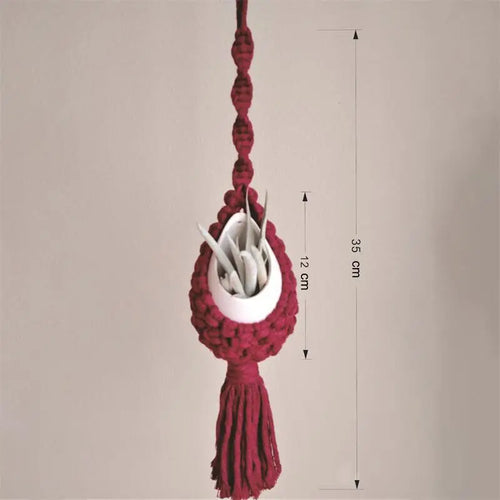 support mural en macramé pour plantes aériennes style bohème - vue 9 sur 10
