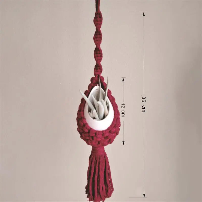 support mural en macramé pour plantes aériennes style bohème - vue 8 sur 10