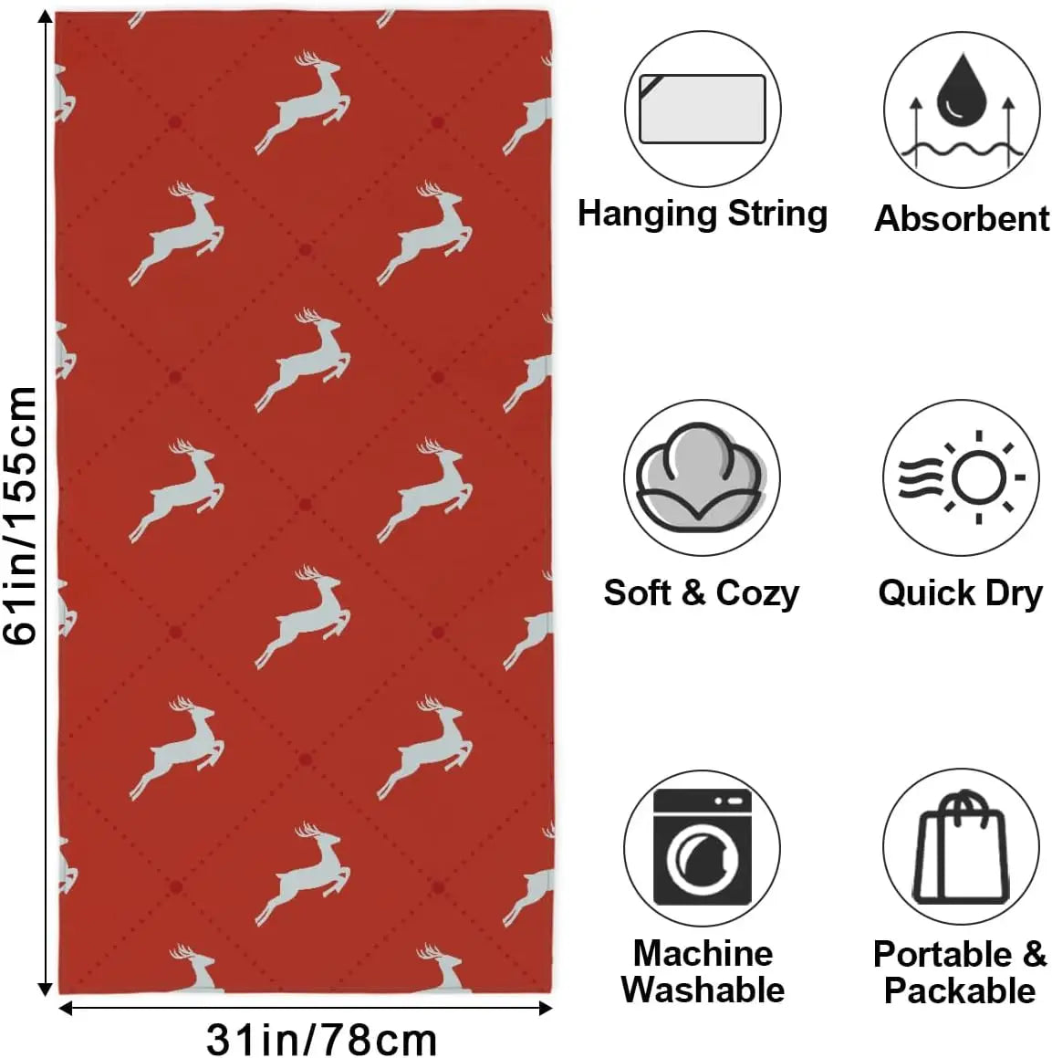 Serviette de plage microfibre motif cerf séchage rapide - vue 3 sur 6