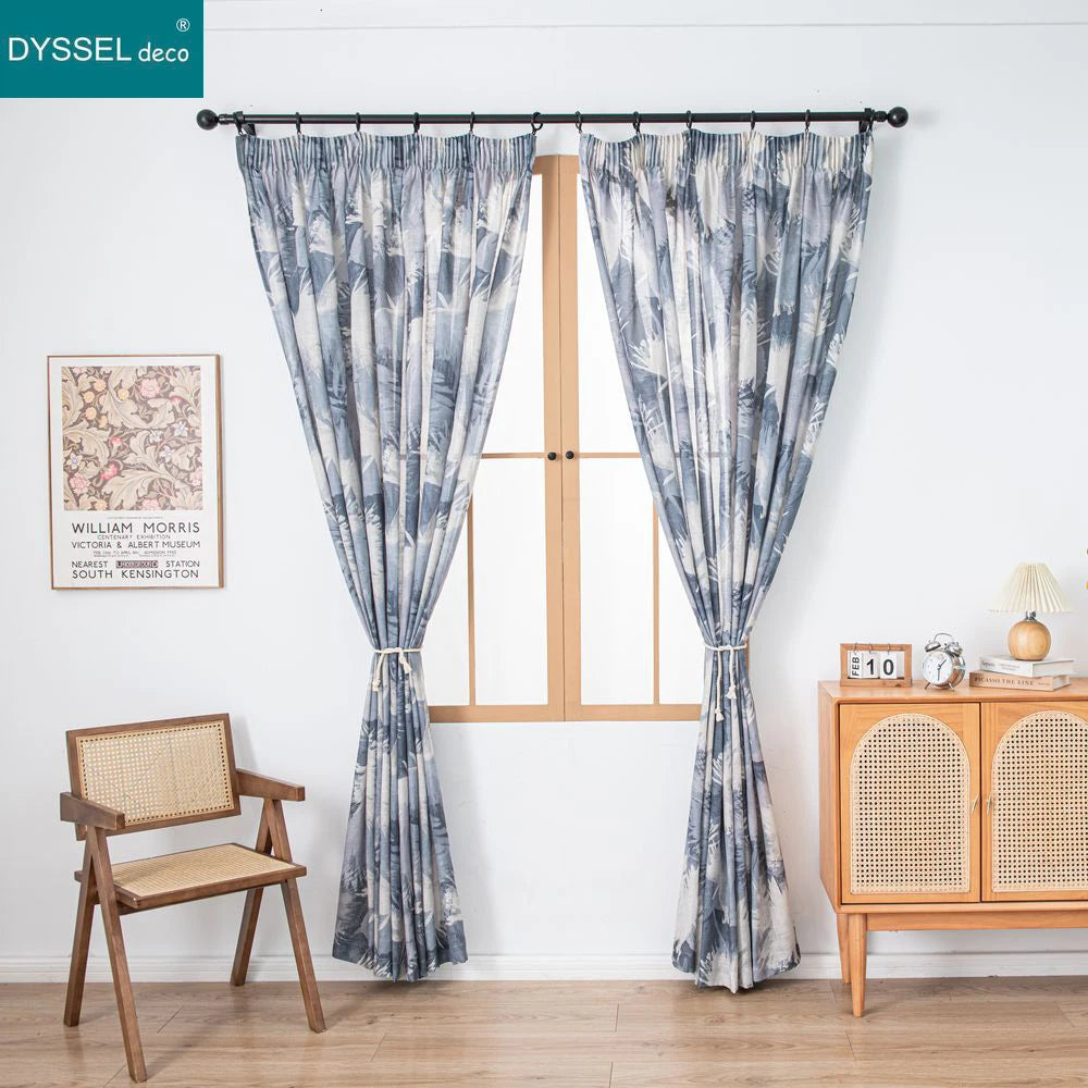 Rideau motif feuilles style naturel pour salon chambre - vue 1 sur 8