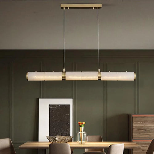 Lumière moderne luxe plein cuivre marbre LED lustre intérieur salon salle à manger bar étude un éclairage en zigzag - vue 5 sur 7