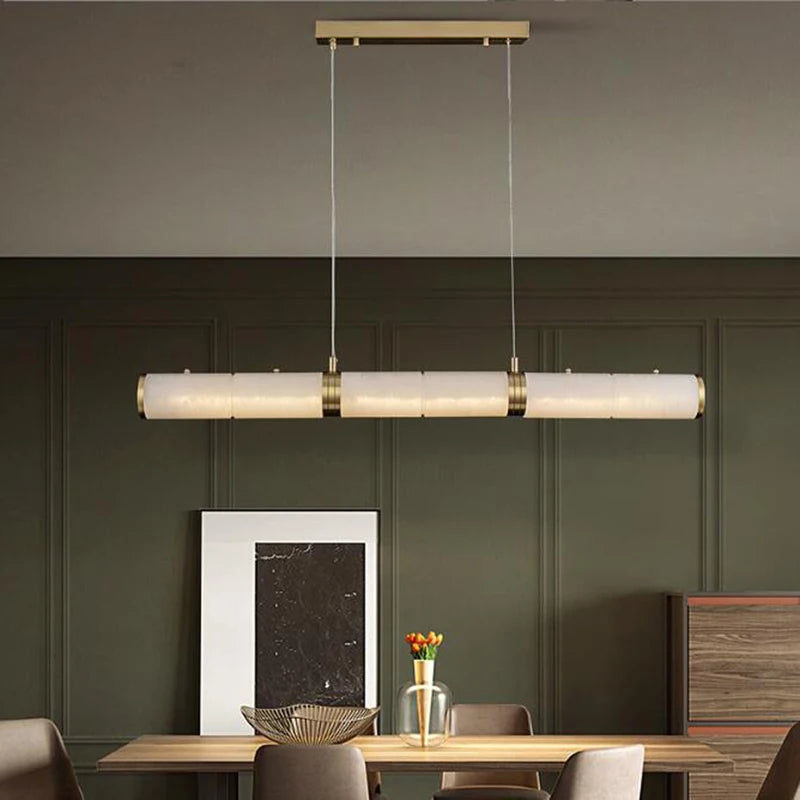 Lumière moderne luxe plein cuivre marbre LED lustre intérieur salon salle à manger bar étude un éclairage en zigzag - vue 4 sur 7