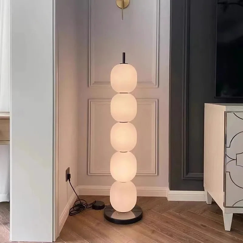 Mainkai lampadaire Nordic Gourde String Lampadaire pour Salon Chambre Étude Abat-Jour en Verre Blanc Lampadaire Design - vue 2 sur 8